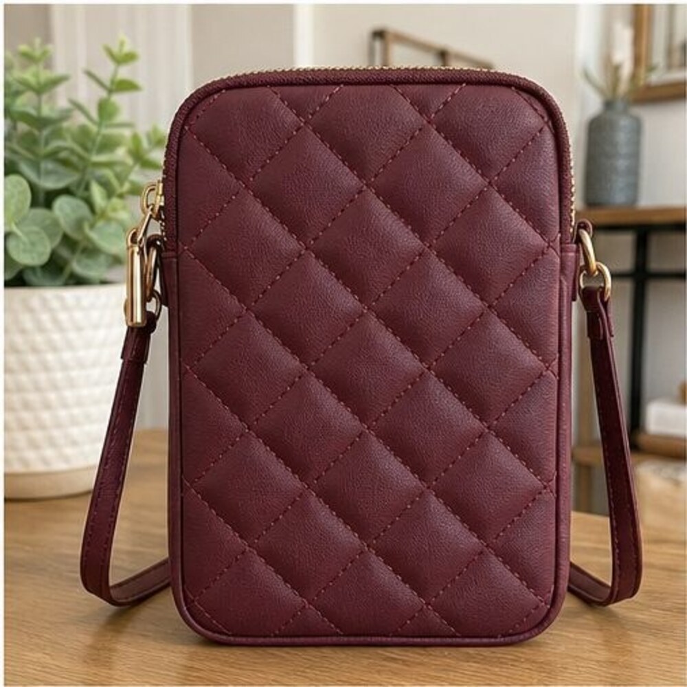 Burgundy Quilted Crossbody Bag